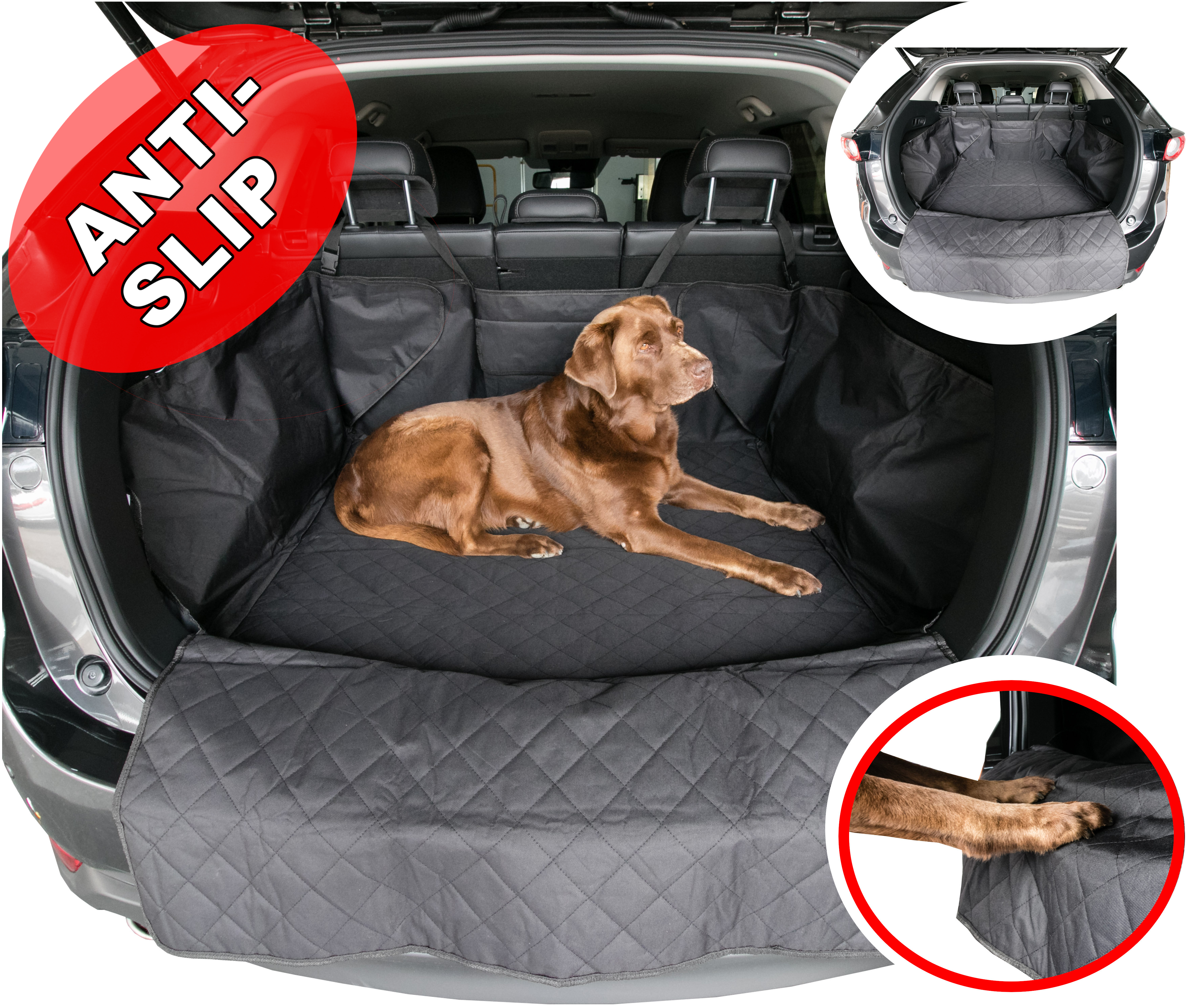 Doggy Kofferraummate Kofferraumschatz für Kofferraum und anti-rutsch mit fixcape gepolstert SUV, Kombi wasserdicht Hund, Ladekantenschutz Hundedecke und