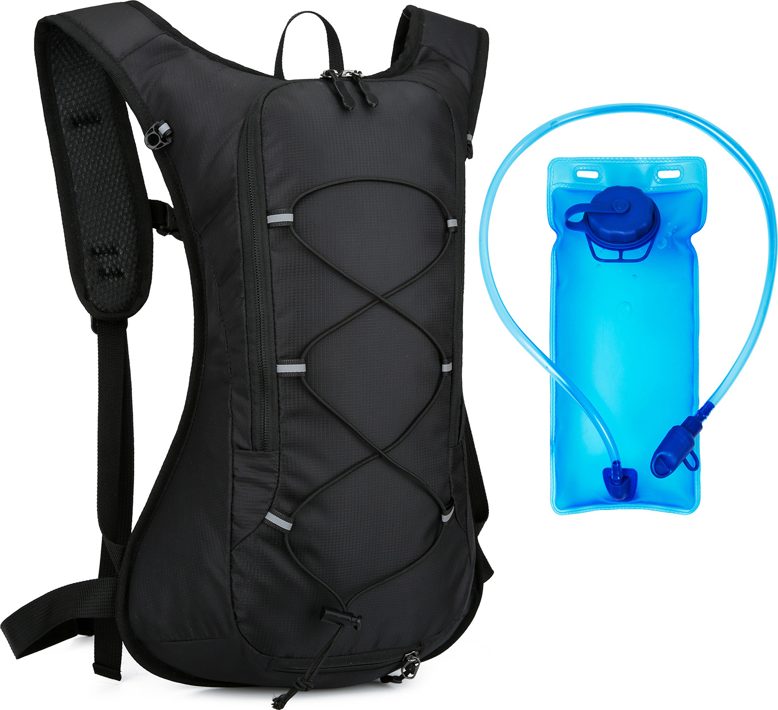 Topchances Trinkrucksack mit Trinkblase 2L Laufrucksack für Herren Damen, 10L Fahrrad Rucksack mit Trinksystem für Wandern Klettern, Fahrradfahren, Laufsport, Camping Sportrucksack, Schwarz
