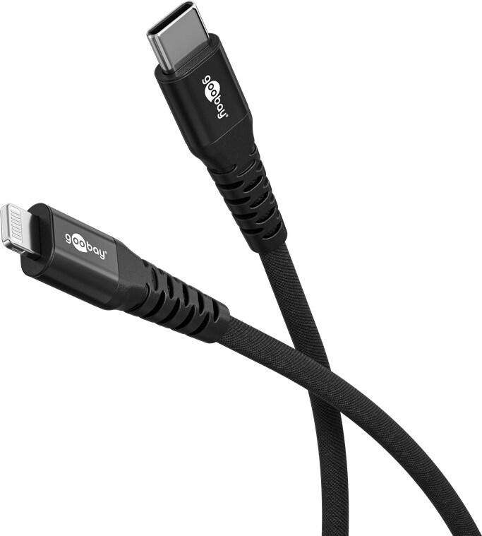 Goobay 74514 Lightning na USB-C™ Supermäkký textilný kábel s kovovými zástrčkami, 0,5 m, 0,5 m, čierny - elegantný a mimoriadne odolný nabíjací a synchronizačný kábel s certifikátom MFi f