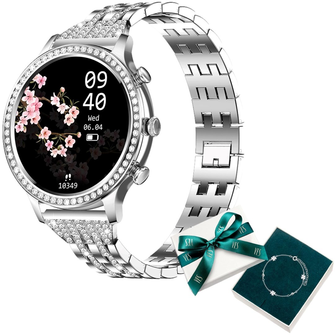 MAN Dámske inteligentné hodinky Manta Diamond Lusso v striebornej farbe + náramok ÁNO