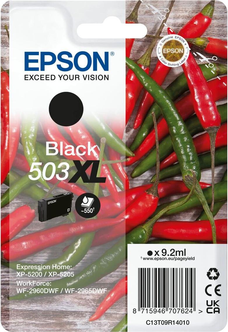 Epson Singlepack Black 503XL Ink, Vysoký (XL) výnos, Čierna, 9,2 ml, 1 kusov, Balenie po jednom kuse