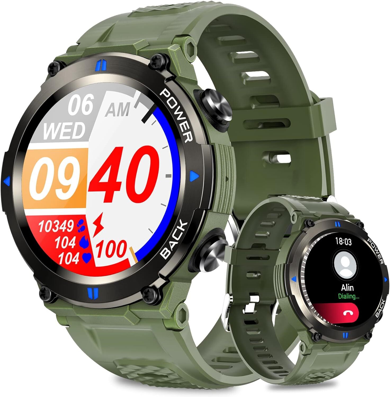 DigiKuber Herren Smartwatch mit Telefonfunktion, 1,32 Zoll wasserdicht, robuste Sportuhr mit Schlafüberwachung, Herzfrequenz, SpO2-Blutdruckmessung Android iOS