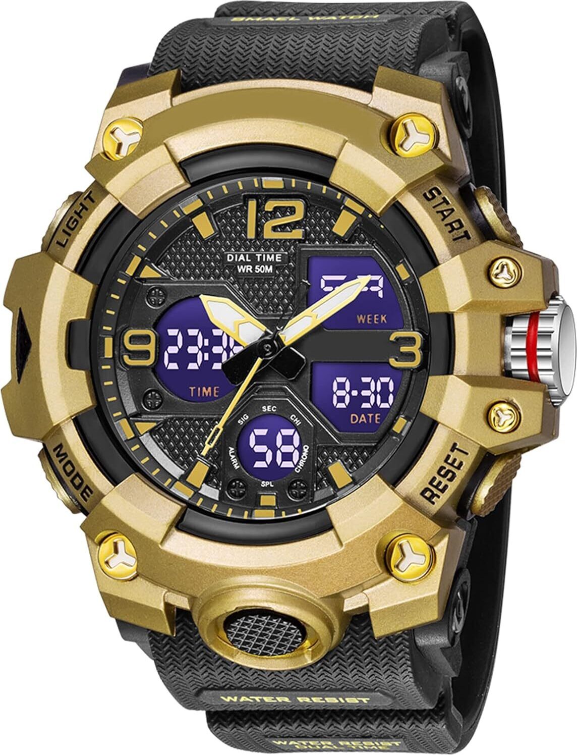 findtime Armbanduhr Herren Militär Sportuhr Analog Digitaluhr 5ATM Wasserdicht Outdoor Uhr mit Licht Alarm Kalender Stoppuhr für Männer Jungen Groß