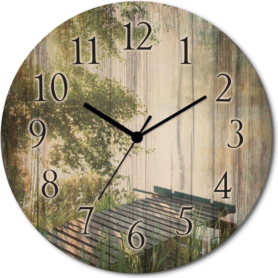 ARTland Holz Wanduhr Funkuhr - schwarzer Zeiger Angelsteg am Morgen Größe: 30x30 cm 1-0057UHR-398