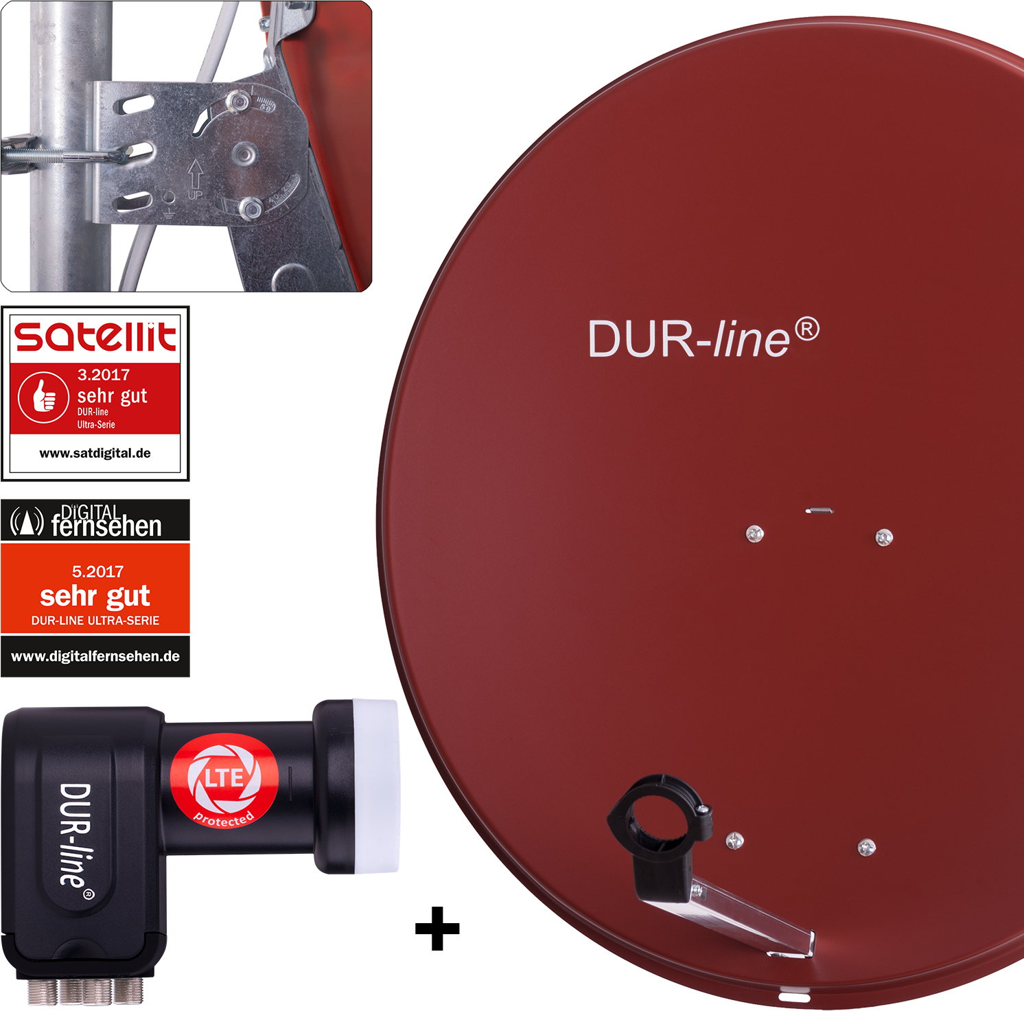 DUR-line MDA 80 Satellitenschüssel rot + Quad LNB 12157