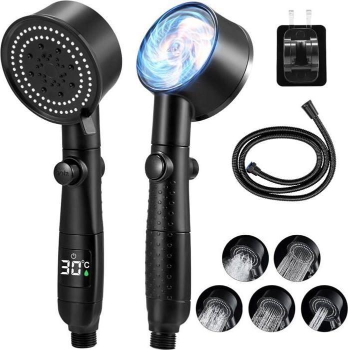 Mmgoqqt Hochdruck-Duschkopf mit 5 einstellbaren Strahlarten, Antikalkfunktion, wassersparend, fürs Badezimmer Kau-LA-25126-12