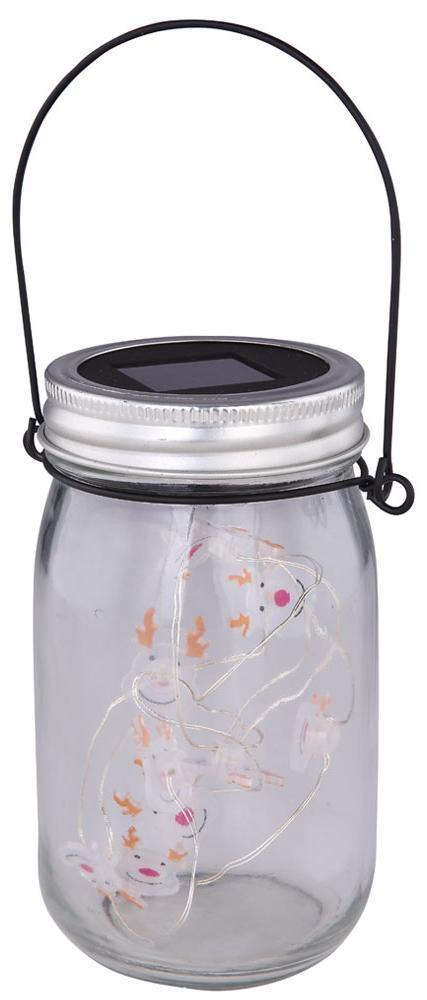etc-shop LED Glas Solarleuchte, klar, Lichterkette, 10x Rentier 91800