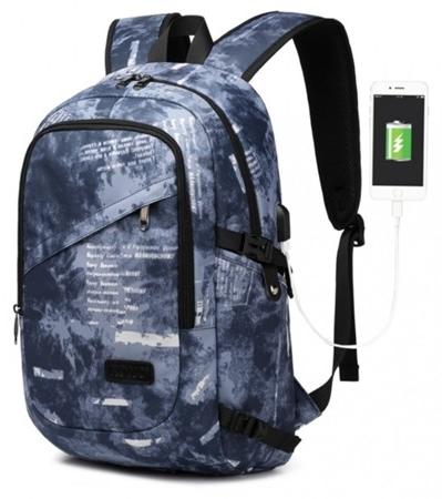 Kono Laptoprucksack für 15,6-Zoll-Laptops mit USB-Anschluss, blau, kompakt
