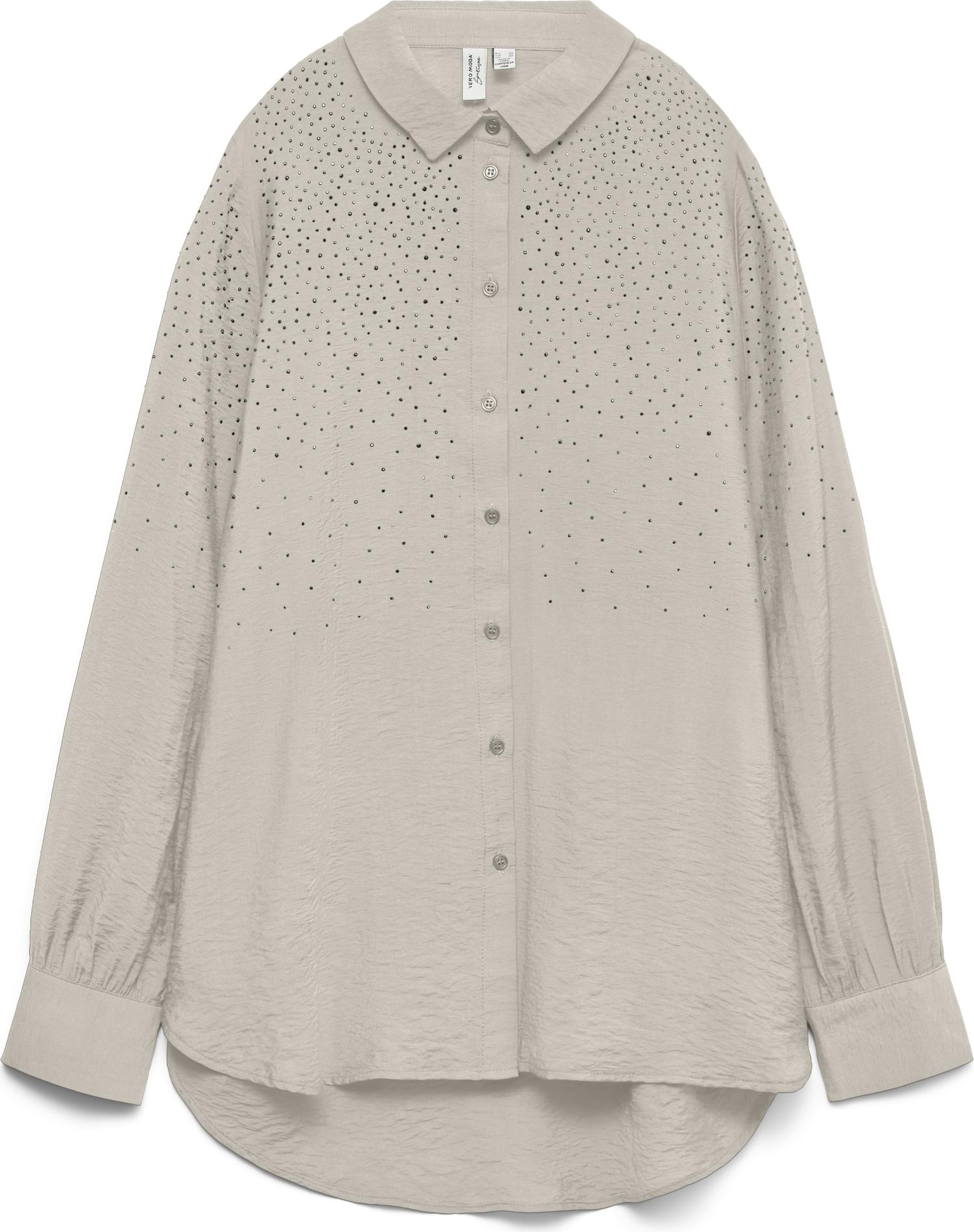 Vero Moda VMHERDIS LS SHIRT WVN BTQ GA Pumice Stone/Silver rhinestones XS 10338120