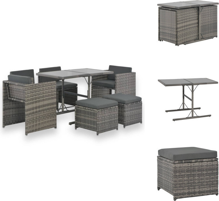 vidaXL 7-dielny záhradný jedálenský set s vankúšmi polyratan sivý - Záhradný nábytok sety