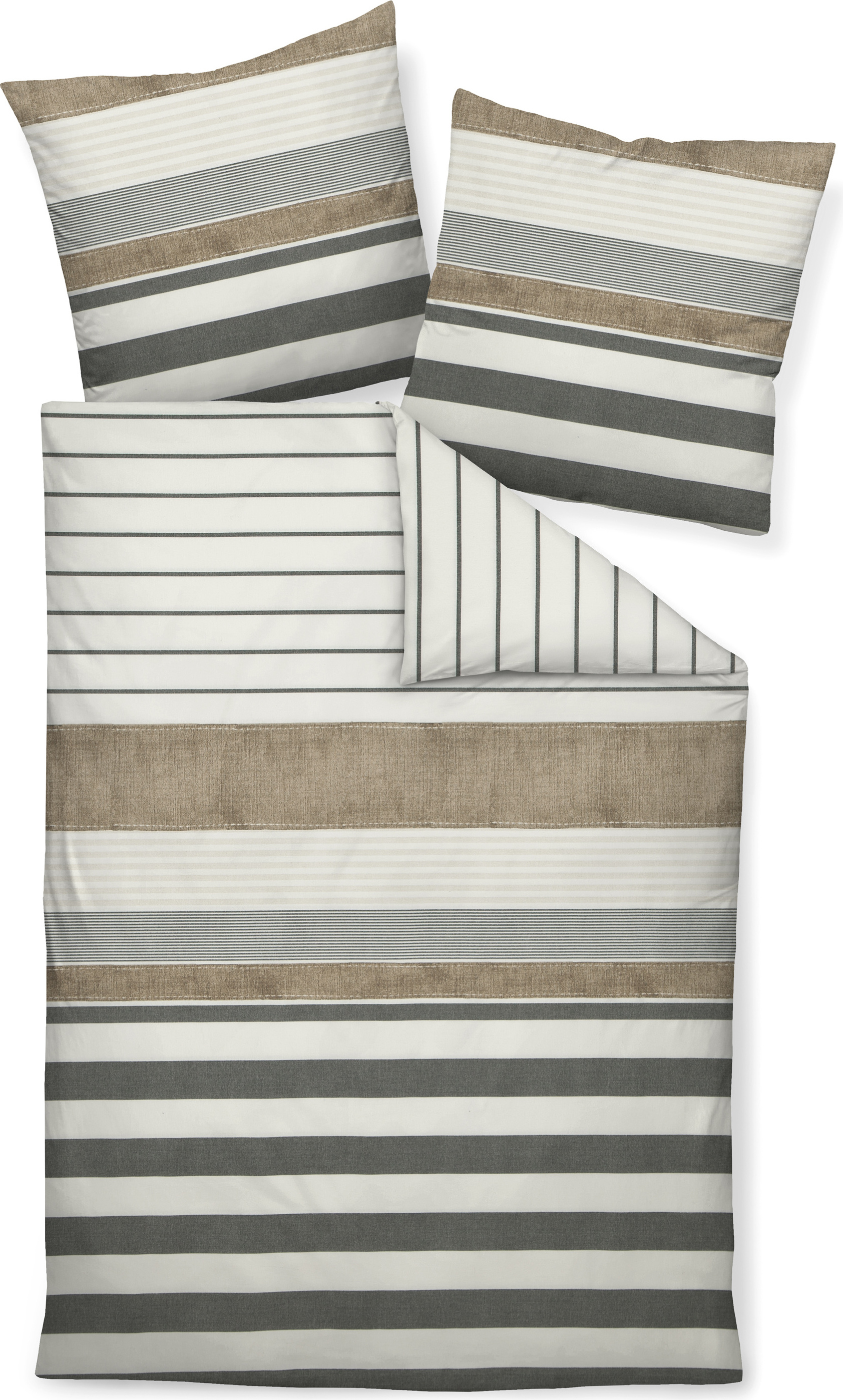 Traumschloss Premium Flanell Bettwäsche - Streifenmuster in grau, braun 135 x 200 cm Streifenmuster in grau, braun 5498