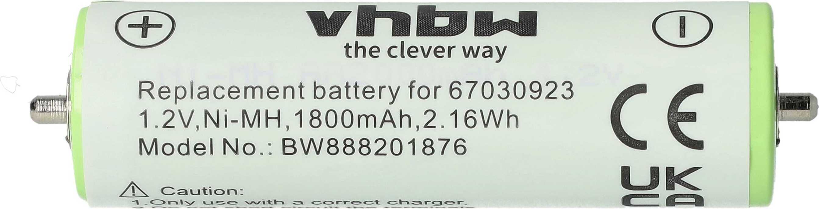 vhbw Akku kompatibel mit Braun Cruzer4, Flex XP 5610, CruZer6, Contour, CruZer3, CruZer5, CruZer1, CruZer2 Rasierer (1800 mAh, 1,2 V, NiMH) 169768339-33