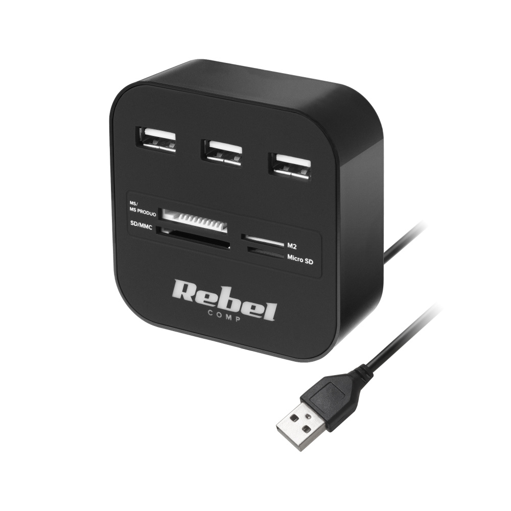 HUB 3x USB 2.0 czytnik kart SD/MICROSD kabel 50cm REBEL