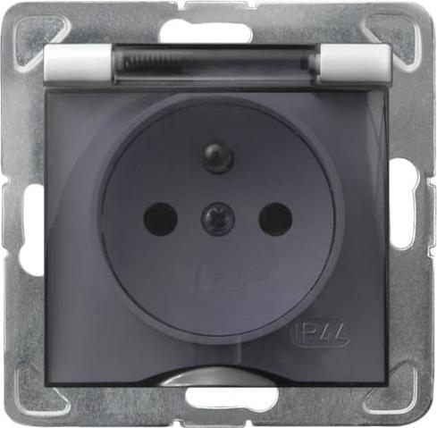 Ospel Impresja weiße p/t Einzelsteckdose mit Erdung 2P+Z IP44 Rauchklappe ohne Rahmen GPH-1YZ/M/00/D