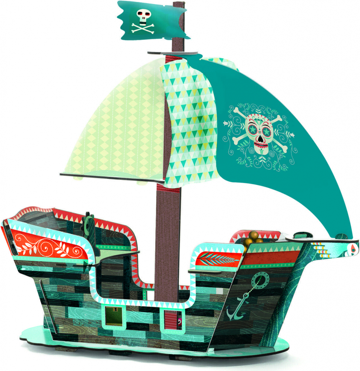 Bauspielzeug Pop zum Spielen: Das 3D-Piratenschiff von Djeco