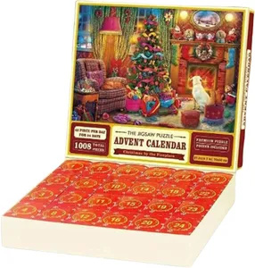 Adventný kalendár 2024 Vianočné puzzle, 24 políčok - 1008 dielikov puzzle, Otec Vianoc pripravuje darčeky, odpočítavanie do Vianoc