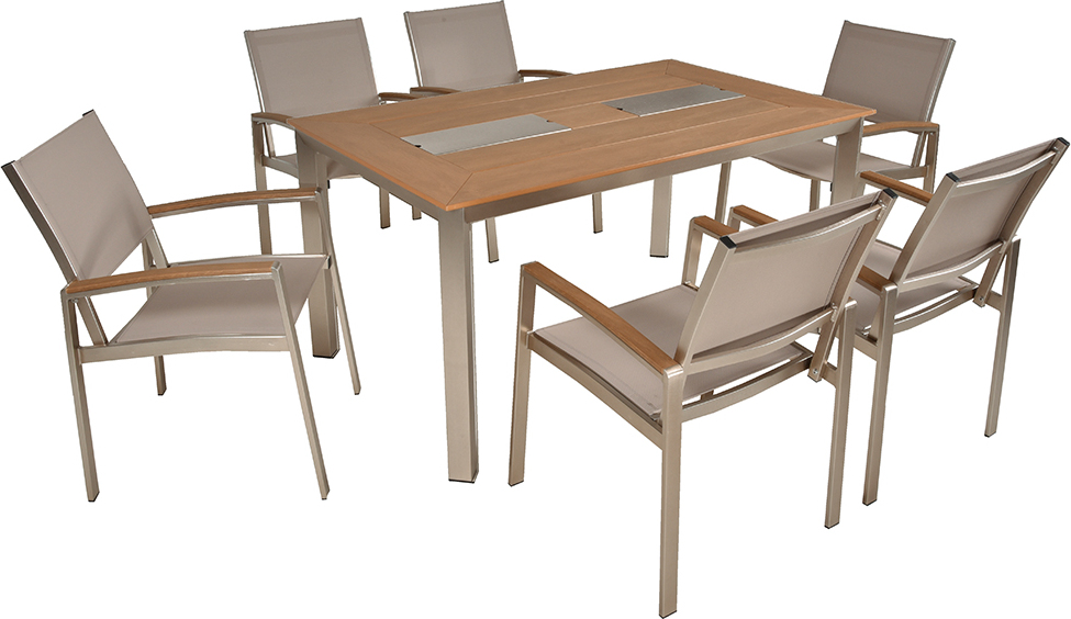 Garten Tischgruppe 7-tlg. champagnerfarben, MAINAU-120