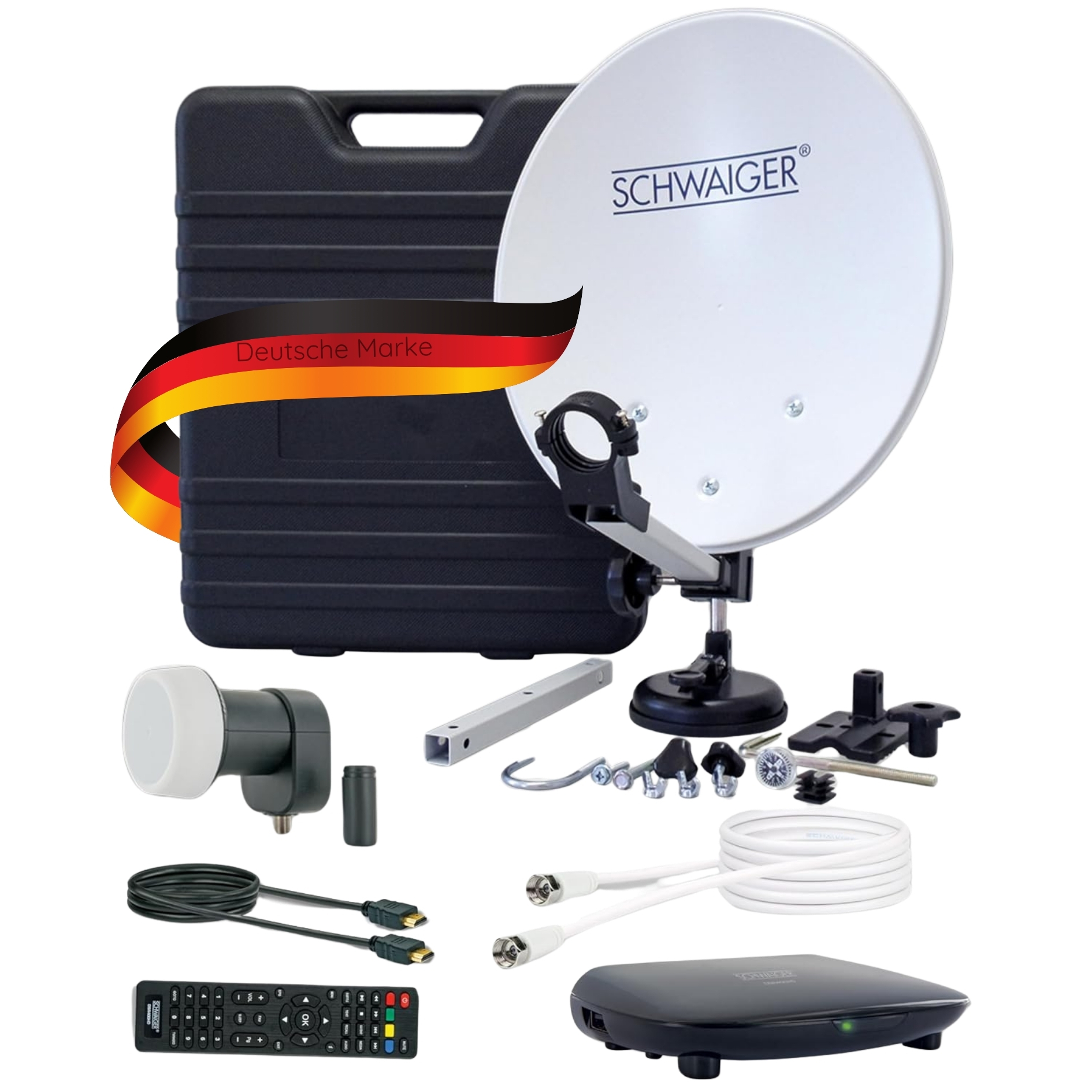 Schwaiger Camping Satellitenschüssel Set Koffer Single LNB HD-Receiver SAT-Anlage Camper SAT3400HD