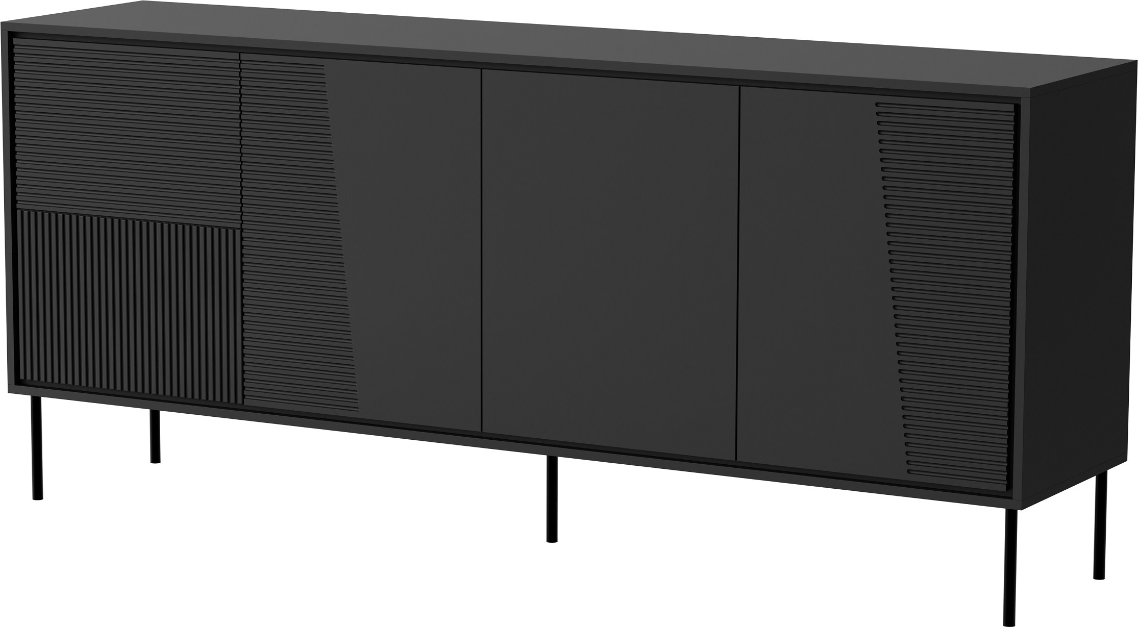 Sonstige Kommode ABUDABI 200 cm 4D SCHWARZ MATT mit Schwarze Metallbeine mit gefräster fronten 4 Türen Sideboard MDF Highboard Schrank offene Regale Büfett Kommode_ABUDABI_200_SCHWARZ_MATT