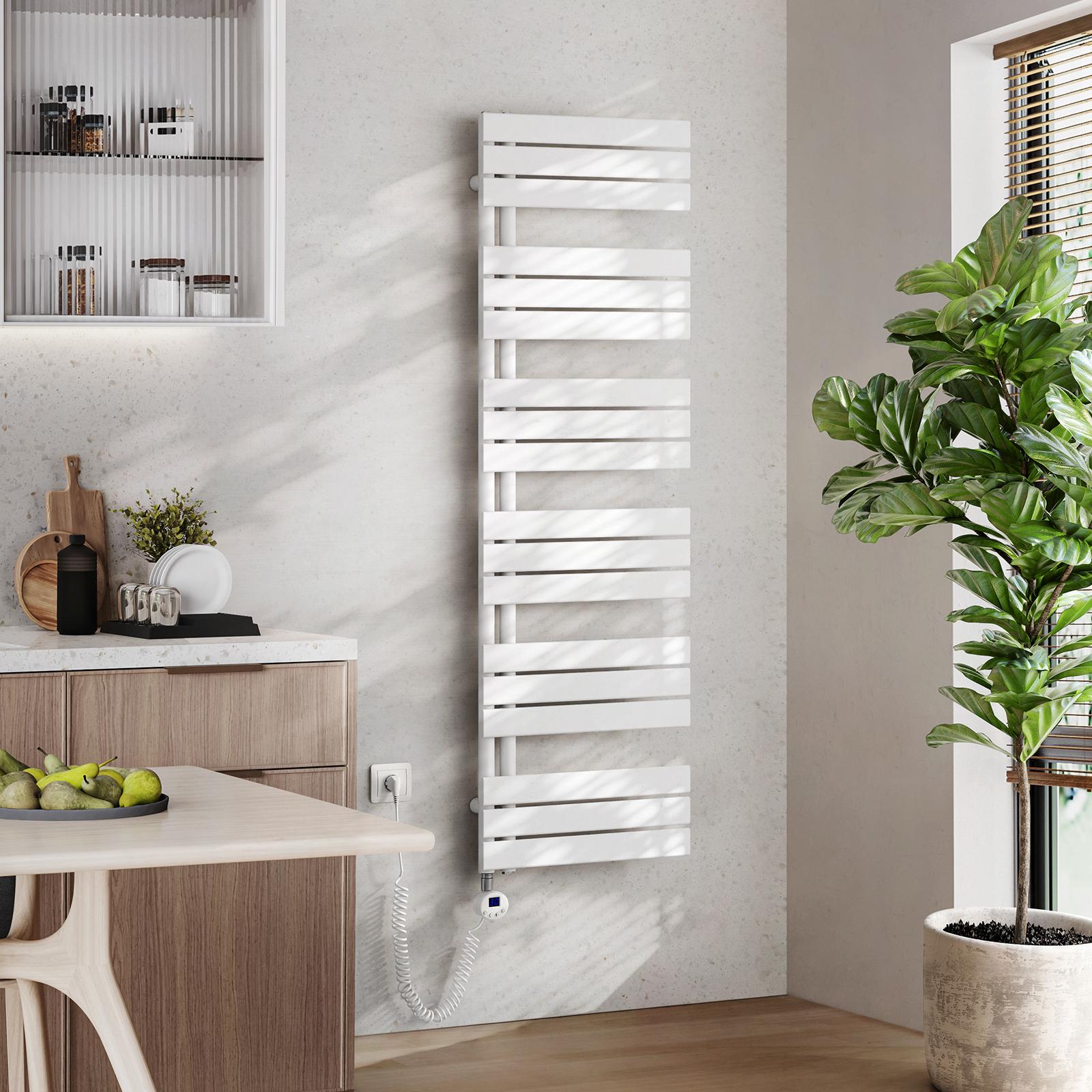 EMKE Elektrický kúpeľňový radiátor s termostatom na ovládanie wifi aplikácie Ohrievač uterákov 1599X500mm Biely držiak na uteráky s 1000W vykurovacím telesom Sušič uterákov