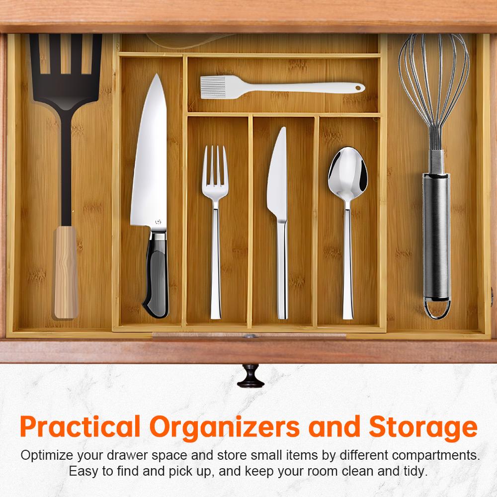 Cocosity Expandable Küche Schublade Veranstalter für Utensilien Besteck Besteck Bambus Siln Schublade Veranstalter Tray multifunktionale für Schreibtisch Küche Veranstalter und Lagerung