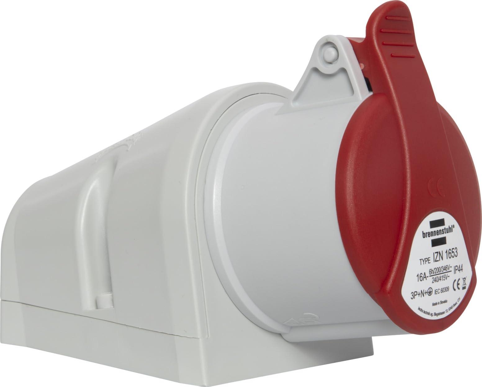 Brennenstuhl Industrielle CEE-Wandsteckdose, 5-polig, Industriestecker 400 V/16 A mit Deckel für den Außenbereich, ideal für den Außenbereich, Baustelle, Industrie, IP44, 16 A