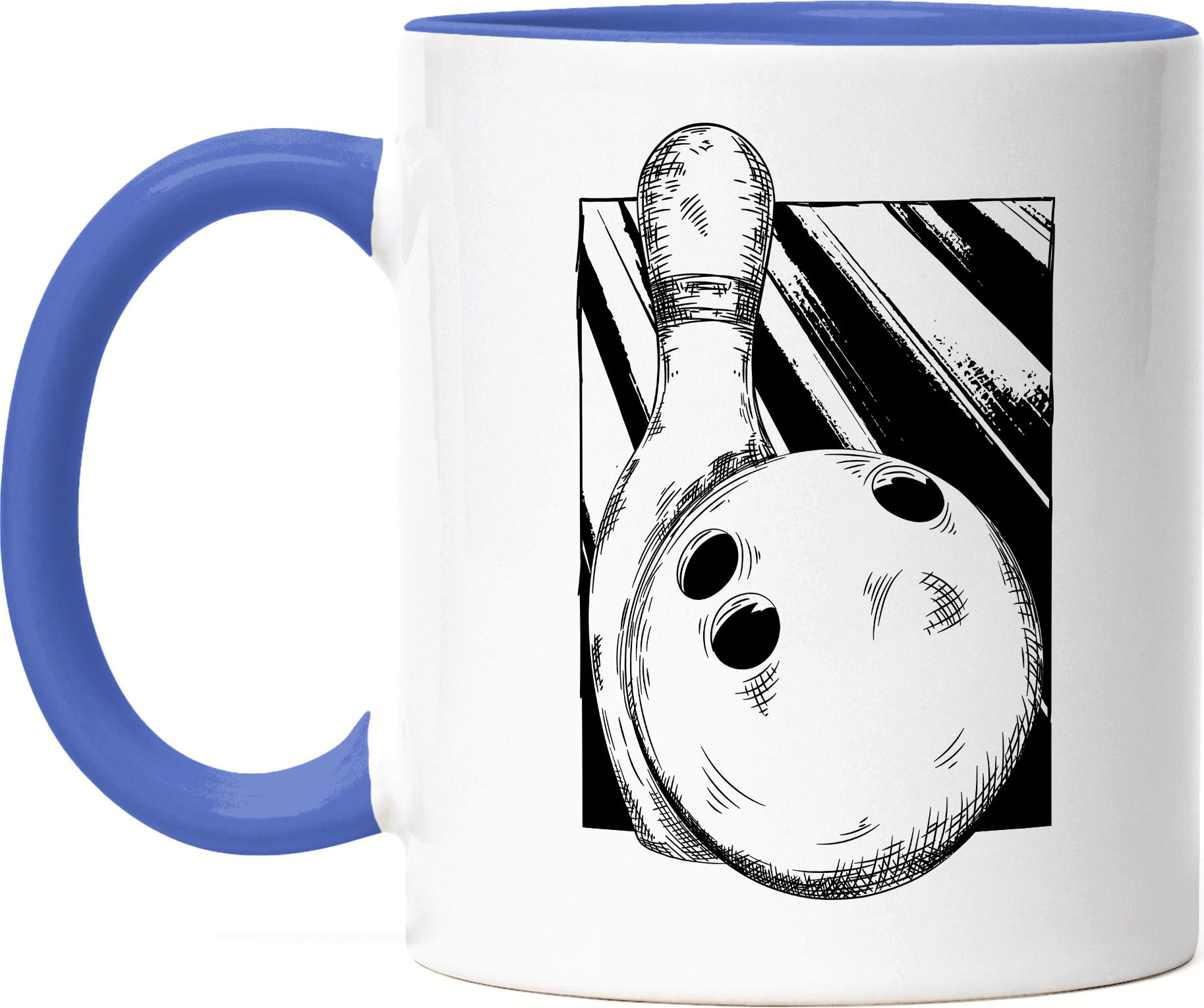 Hey!Print Kegeln Tasse Blau Bowling Kegeln Kegel Kegelball Bowlingball Bowlingbahn Kegelbahn Spiel Pins Freizeit Hobbie HP-1841-T-Blau