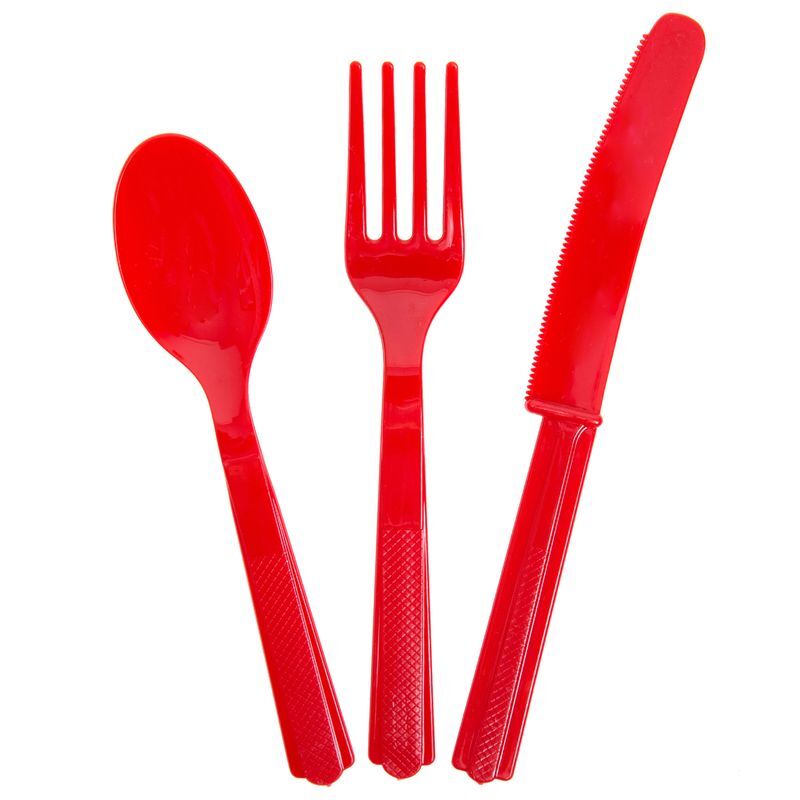Unique Plastik Besteck rot 18 tlg. Löffel Messer Gabeln 39484