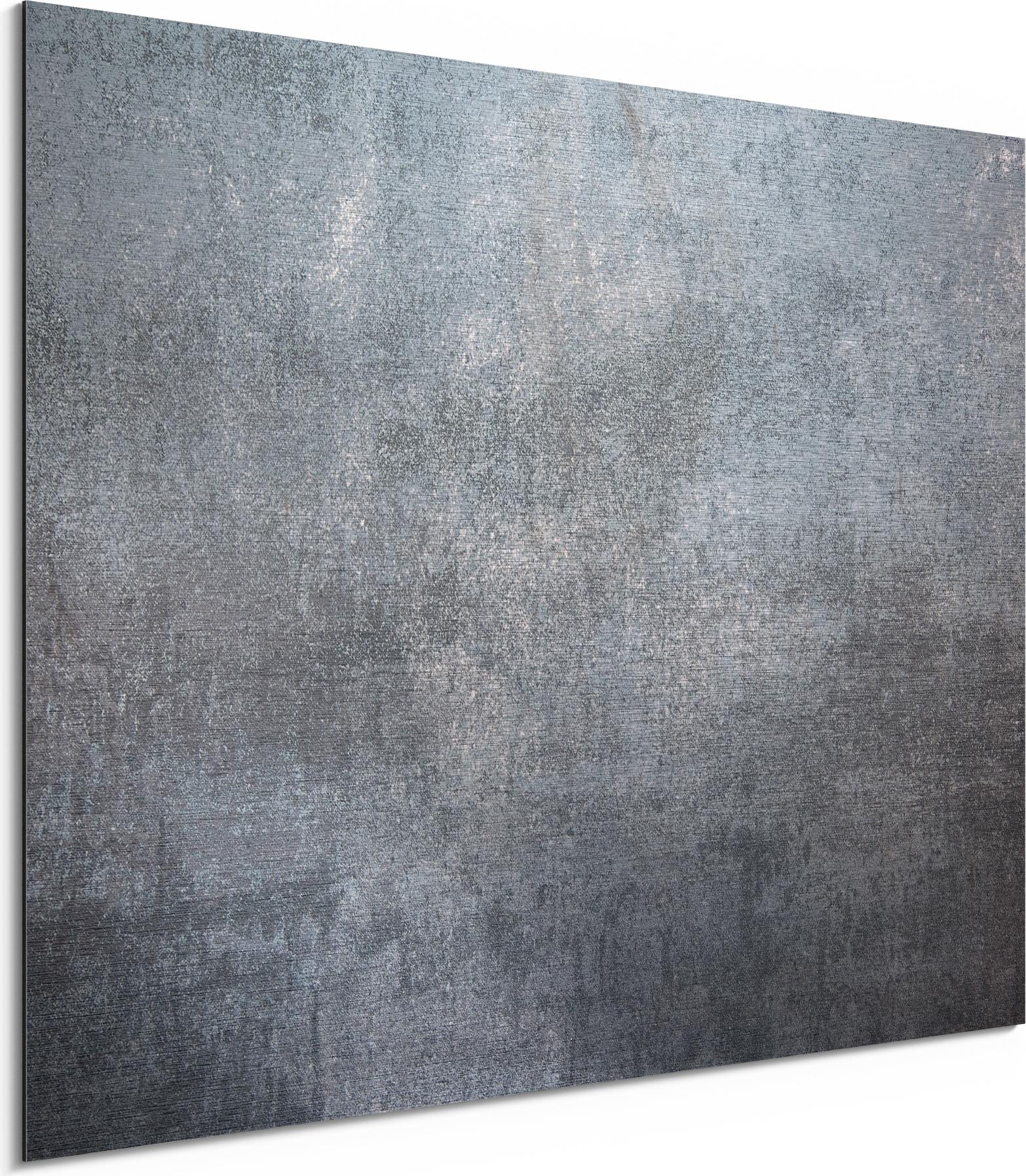 DEQORI Alu-Dibond Bild Silber 80x60 cm 'Raue Metalloberfläche' Wandbild Metall dünn AD-80-60-S-1187-UV