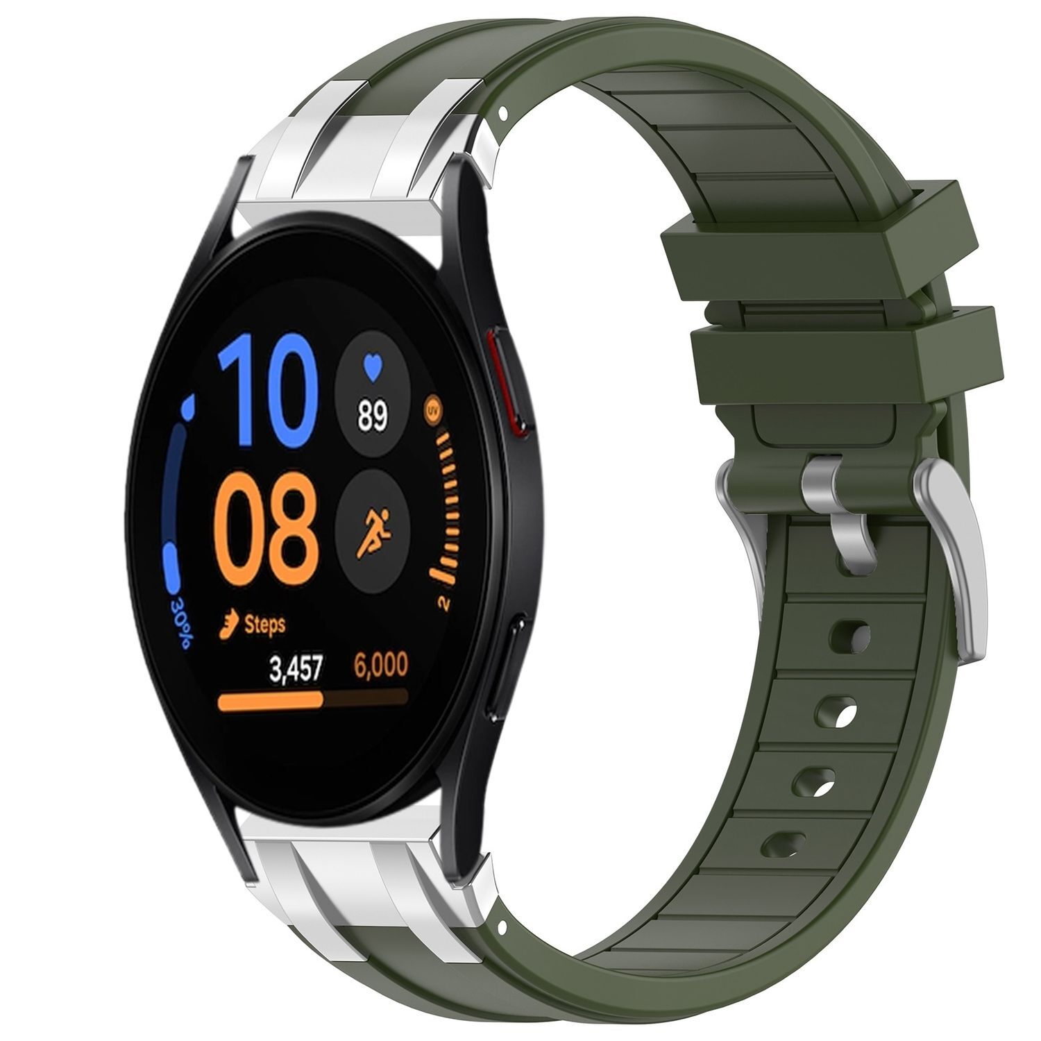 Pre Samsung Galaxy Watch FE 40 mm Silikónová rýchloupínacia strieborná pracka Náhradný pás na ruku Tmavo zelená