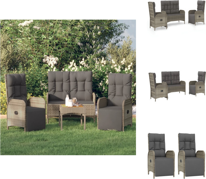 vidaXL 3-dielny záhradný jedálenský set s vankúšmi sivý polyratan - Záhradný nábytok sety