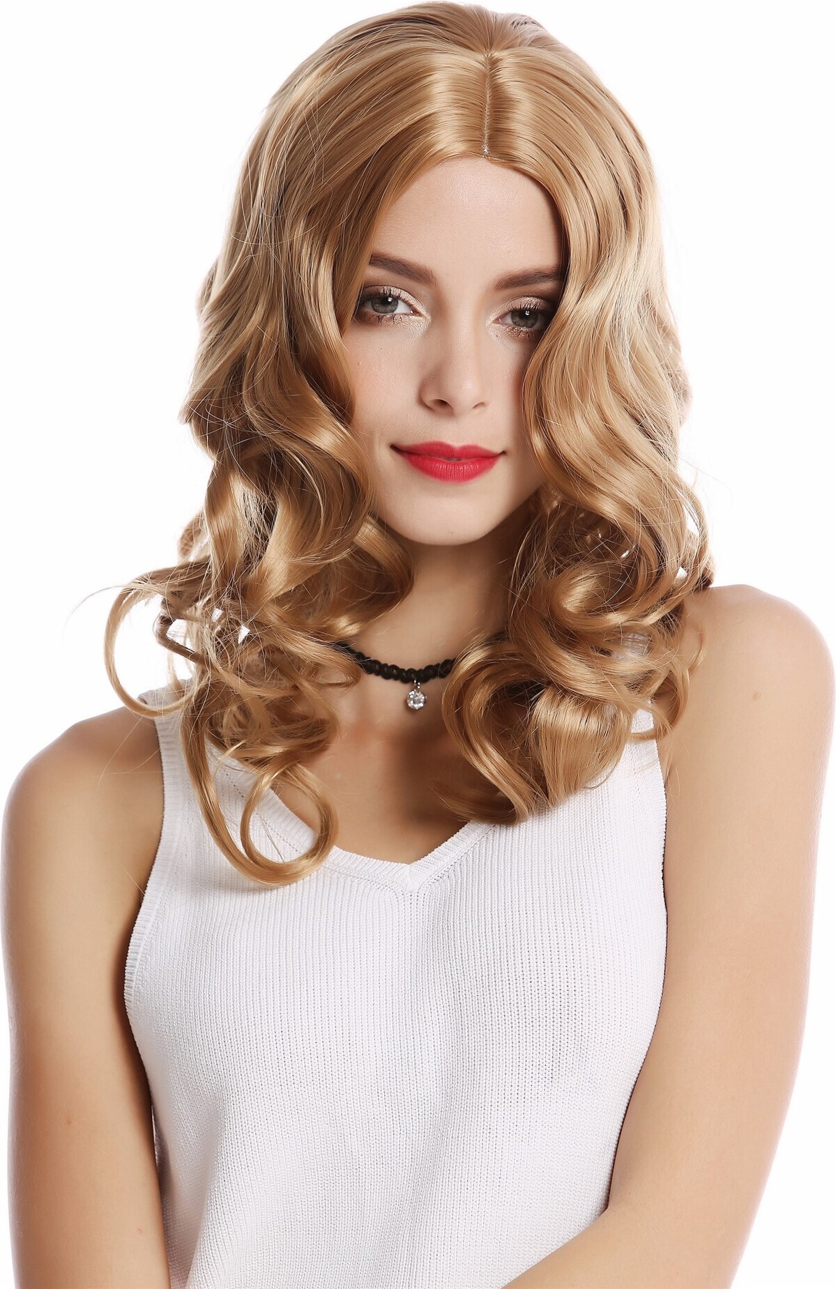 WIG ME UP Damenperücke 90654-K26 – Lang, Blond, Wellig Mit Mittelscheitel, Für Karneval & Halloween, Bis 60 Cm Kopfumfang