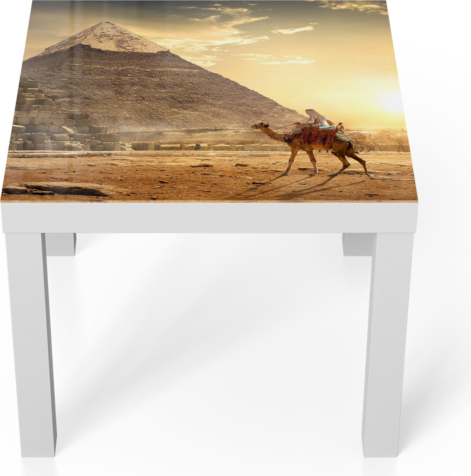 DEQORI Couchtisch 55x55 cm Weiß 'Kamelritt in der Wüste' Glas Beistelltisch TL-55-55-W-1713