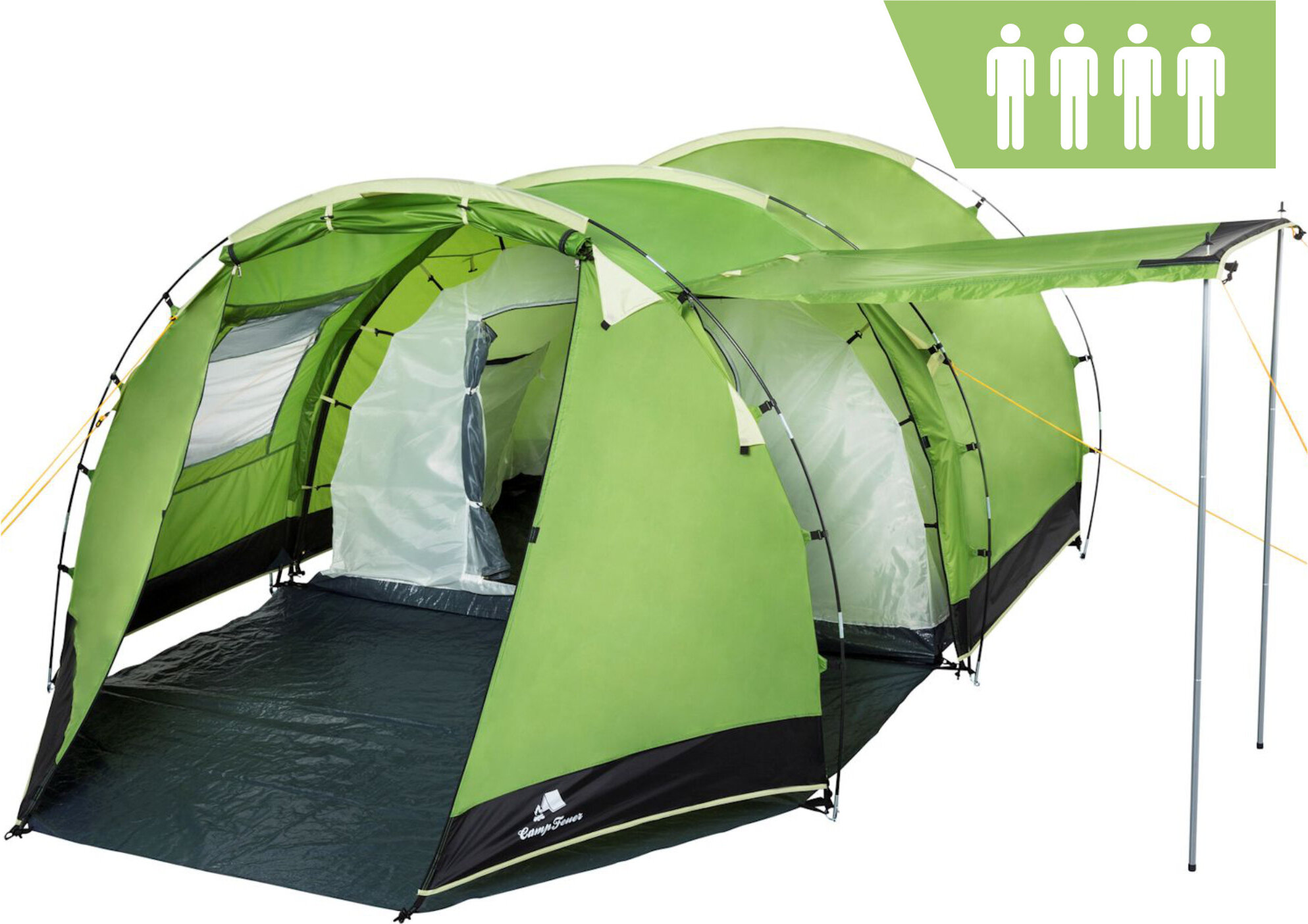 CampFeuer Zelt Super+ für 4 Personen | Grün | Tunnelzelt 3000 mm Wassersäule