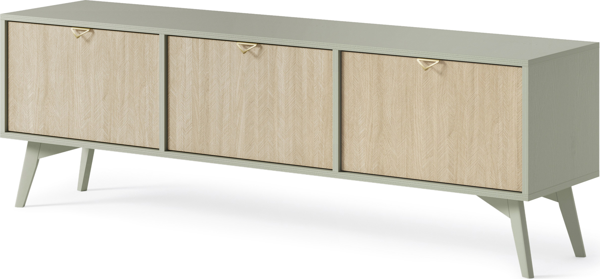 TV-Schrank : Eukalyptus/Scandi-Fischgrätenmuster, Holzbeine in Eukalyptusfarbe, 158 x 52 x 38cm