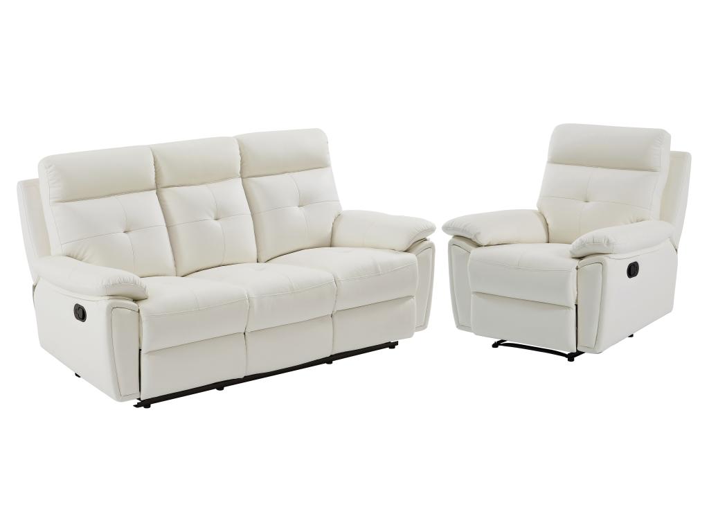 Vente-unique Relaxsofa 3-Sitzer und Relaxsessel - Leder - Weiß - VINETA