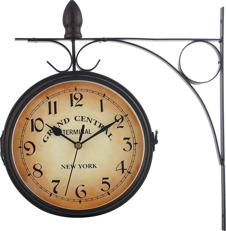 SHZICMY Vintage Bahnhofsuhr, Doppelseitig, Schwarz – Metall, Batteriebetrieben (30x9x37 Cm)