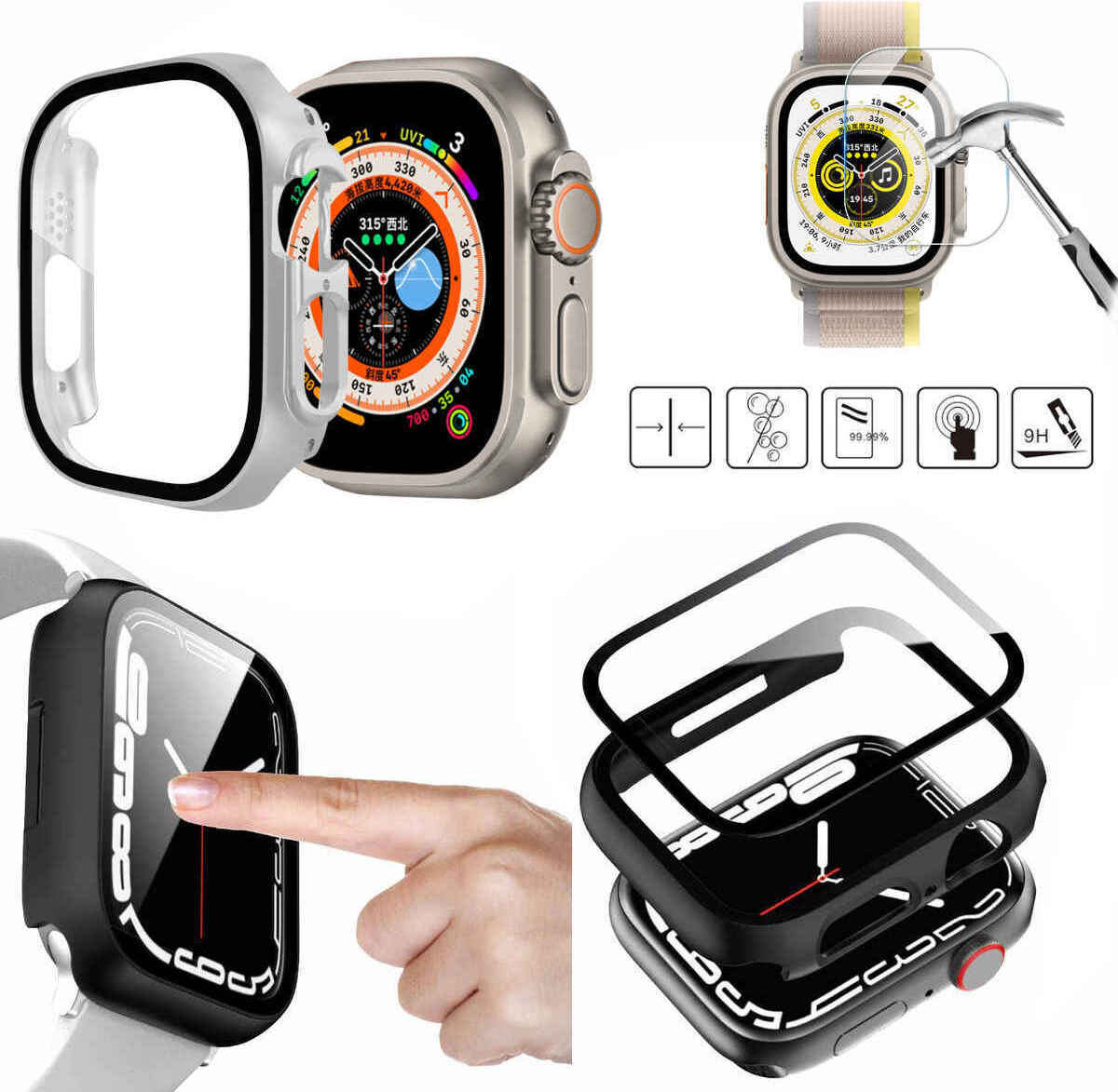 Pre Apple Watch Ultra 1 + 2 49 mm kryt hodiniek + tvrdé sklo H9