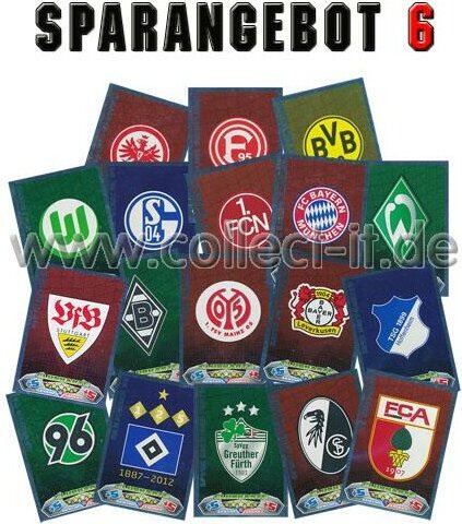 Topps Match Attax - Spar 6 - Saison 12/13 - Alle 18 Vereinswappen