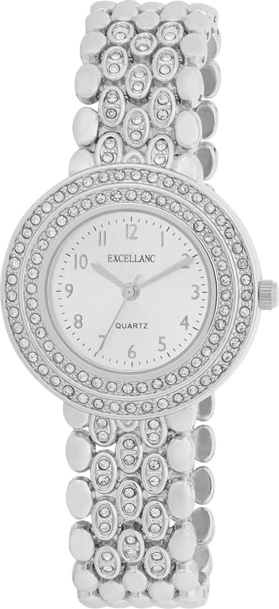 Excellanc Damenuhr mit Metallgliederarmband, Similibesatz, Clipverschluss