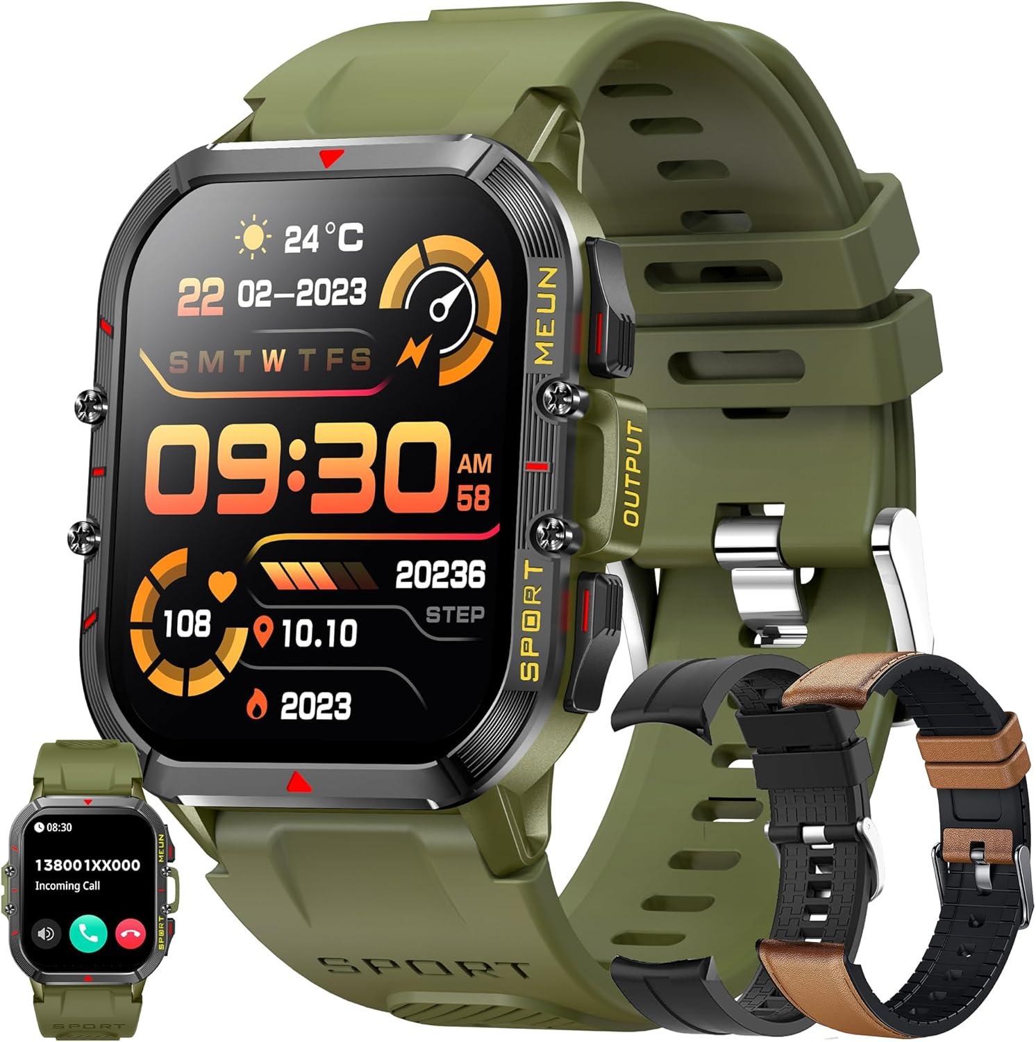 SGDDFIT 1.96 Inch Herren Smartwatch mit Telefonfunktion Fitness Uhr IP68 wasserdicht mit Bluetooth Anrufen Herzfrequenz Blutdruck und Sporttracking