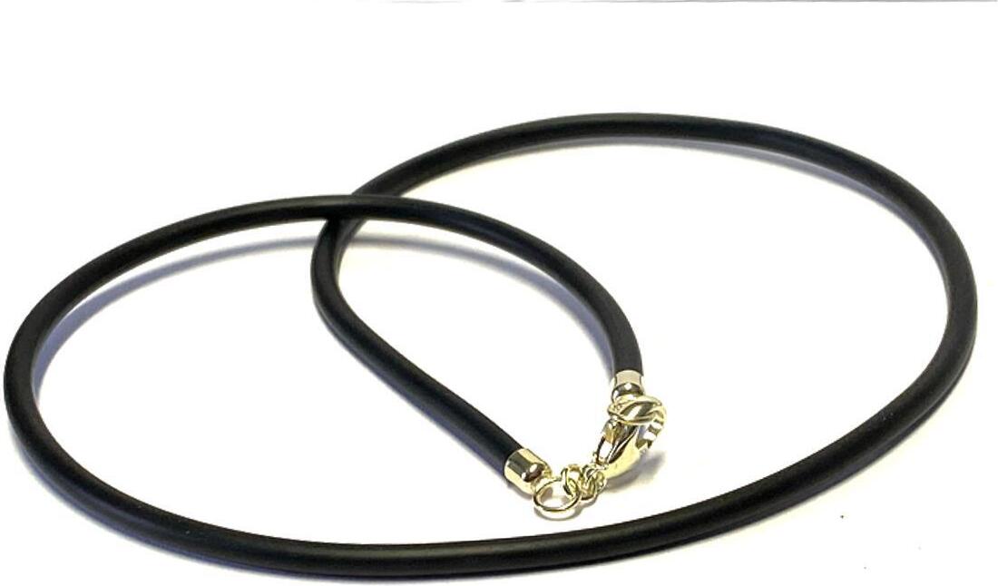 Edelschmiede925 Kautschukband schwarz 3mm 333/- Gelbgold Verschluß 45 cm Edelschmiede925-35583
