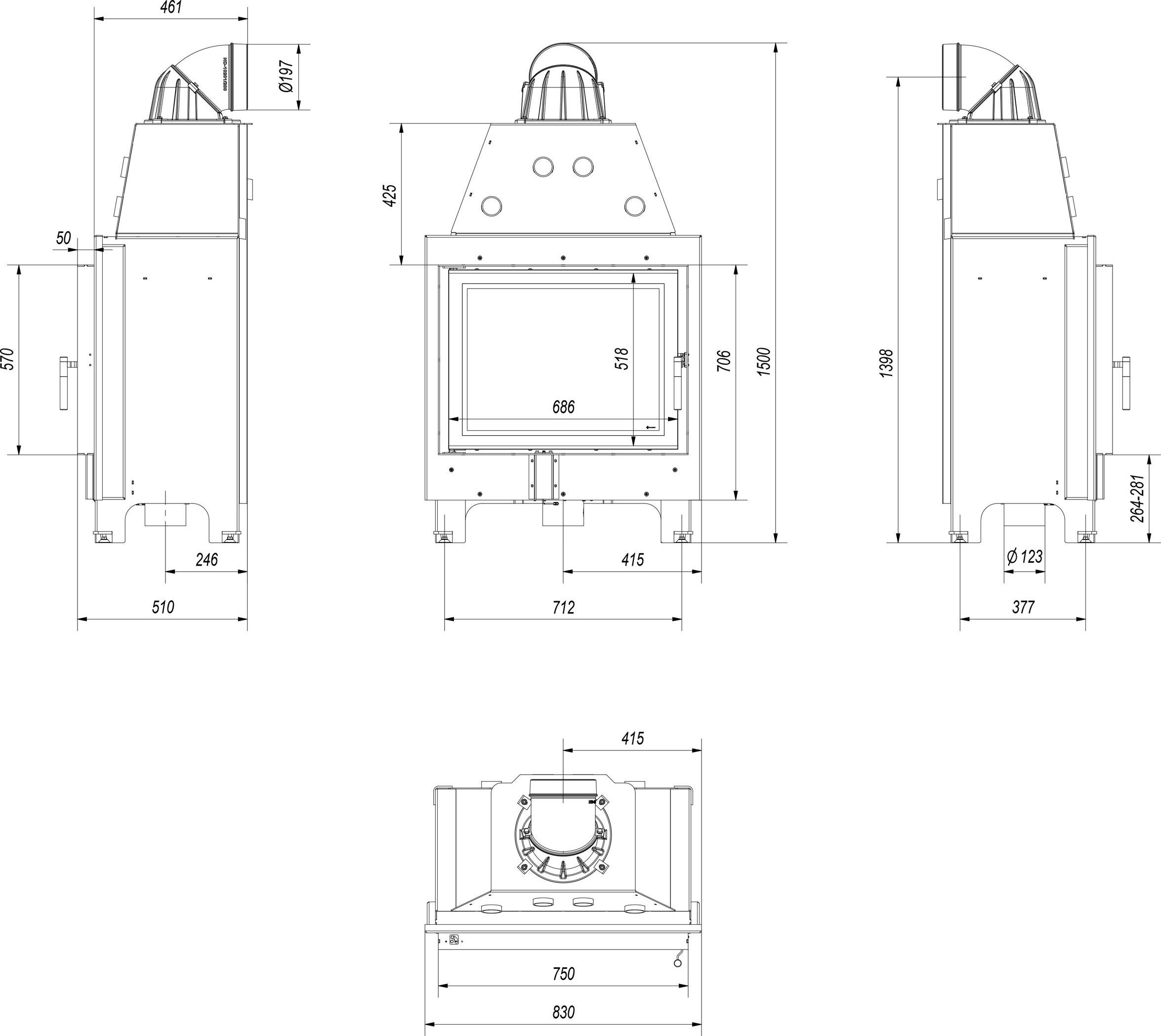 Oceľový krb KRATKI MBA 17 kW Ø 200 čierny thermotec