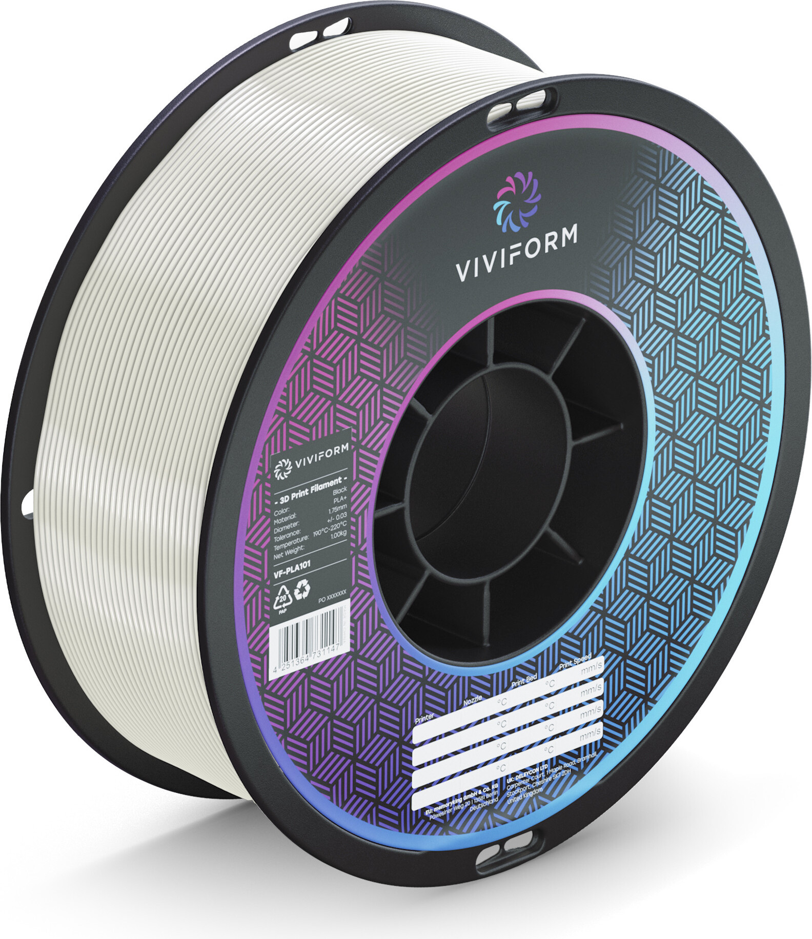 viviform.com Viviform silk PLA Filament für 3D Drucker, 1kg Rolle, Durchmesser 1,75mm +/- 0,03mm, Weiß VF-PLA407