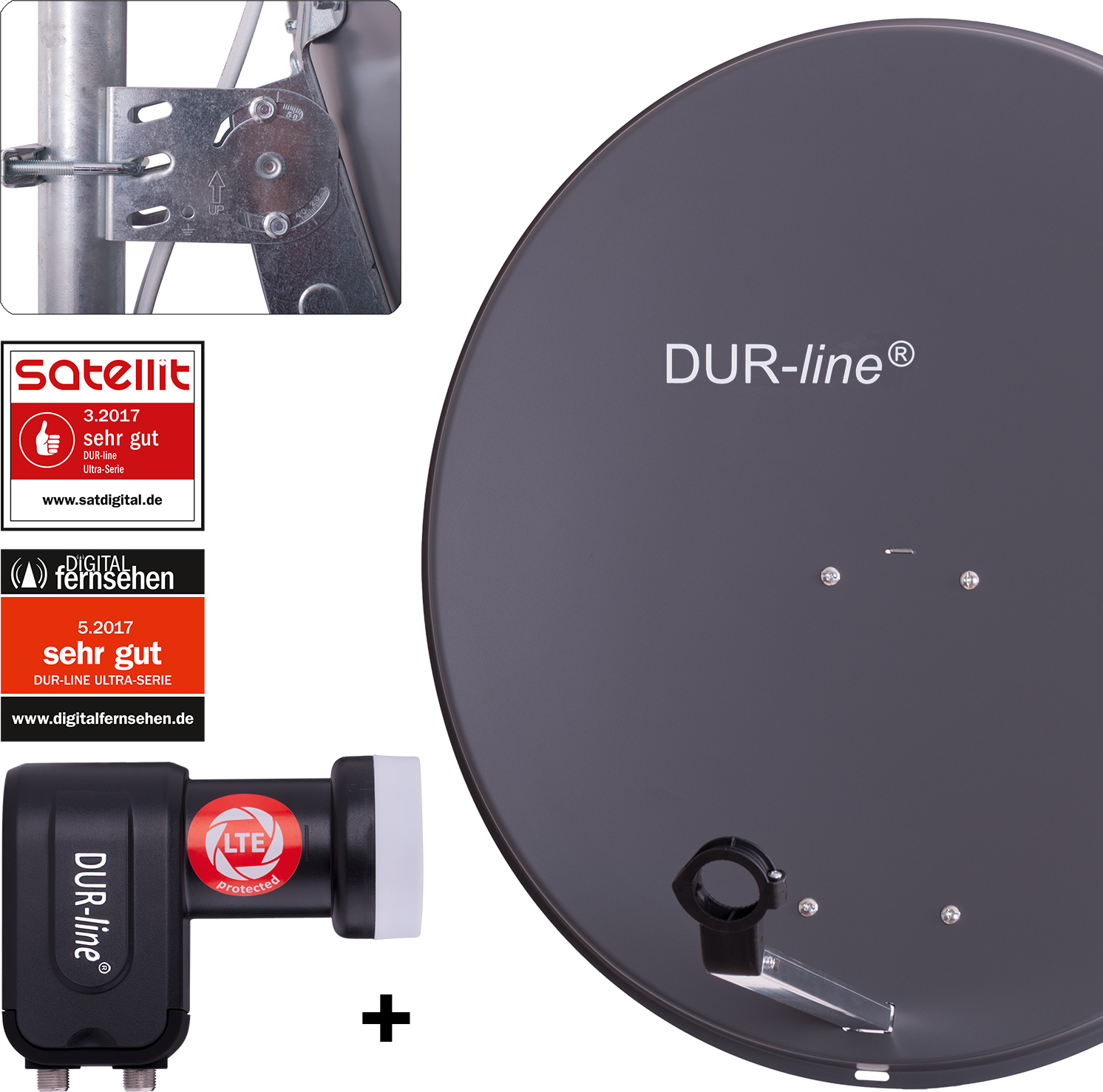 DUR-line MDA 80 Satellitenschüssel anthrazit + Twin LNB 12163