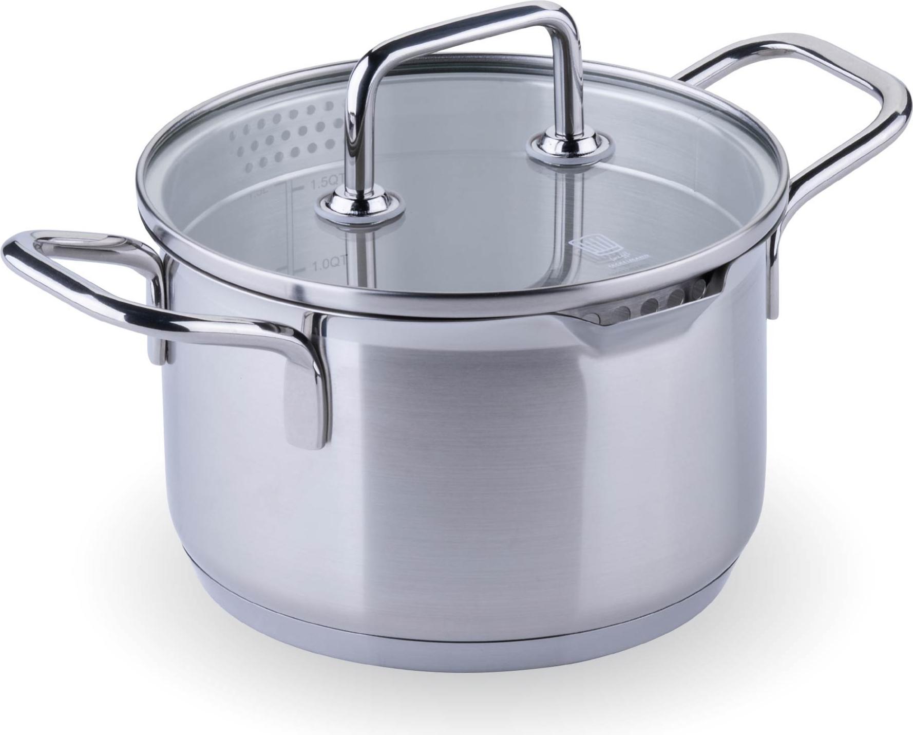 Chefkoch trifft Fackelmann Edelstahl Kochtopf mit Glasdeckel Ø 16 cm, 2000 ml, Induktionsgeeignet, Backofengeeignet 23700