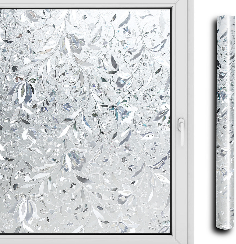SWANEW Sichtschutzfolie 3D Fensterfolie Selbstklebend Spiegelfolie Sonnenschutzfolie Blumen 60*200cm RL-HG8057-1-UA