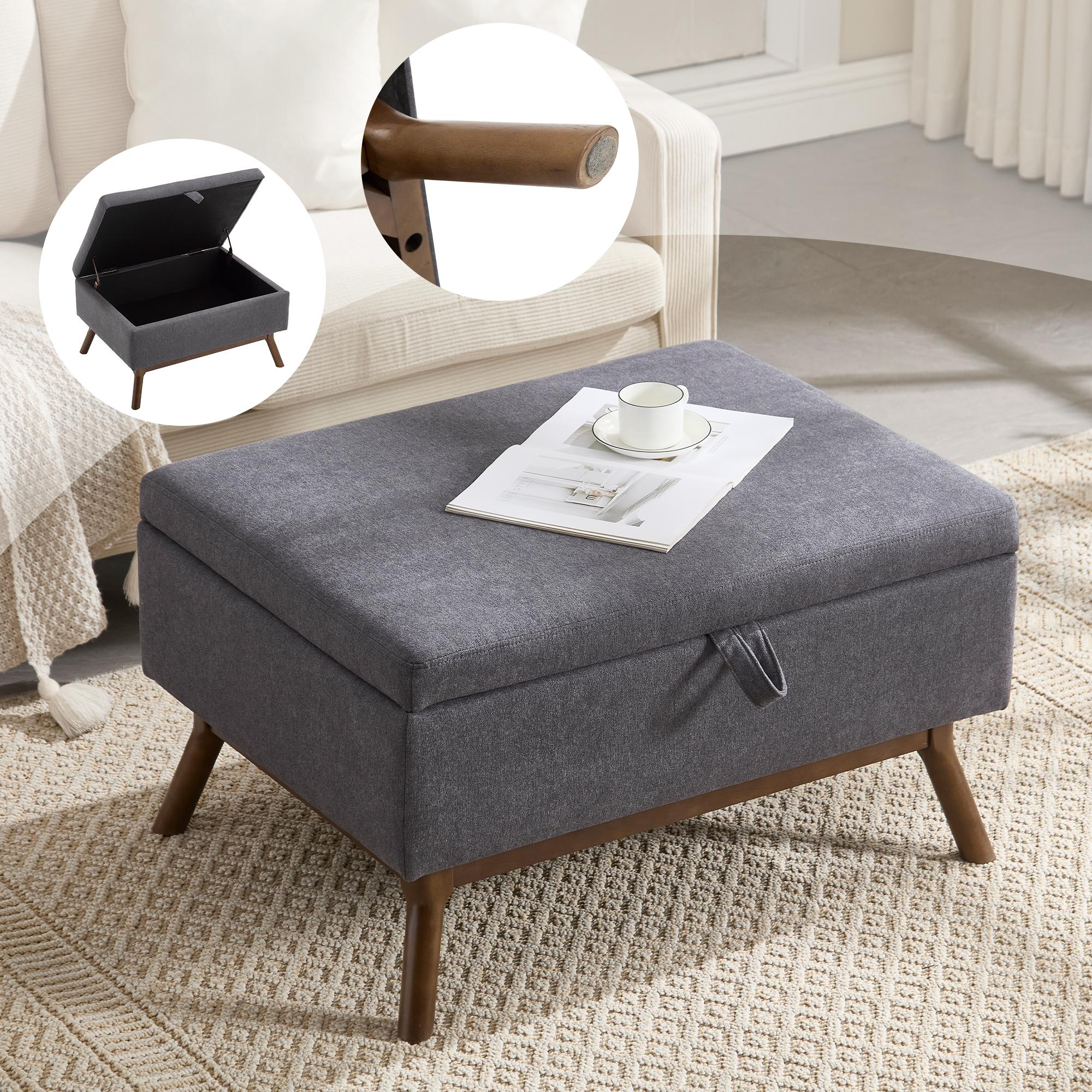 Ulife Multifunktionaler Hocker im Midcentury Design mit Stauraum & Kindersicherheit, Ideal als Couchtisch, Fußbank und Sitzgelegenheit für Zuhause,Dark Grau