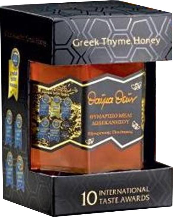 MELISSOKOMIKI DODECANESE Thymian Honig der Premium Klasse von Rhodos 250 Gramm Glas in Präsentbox ho-3121