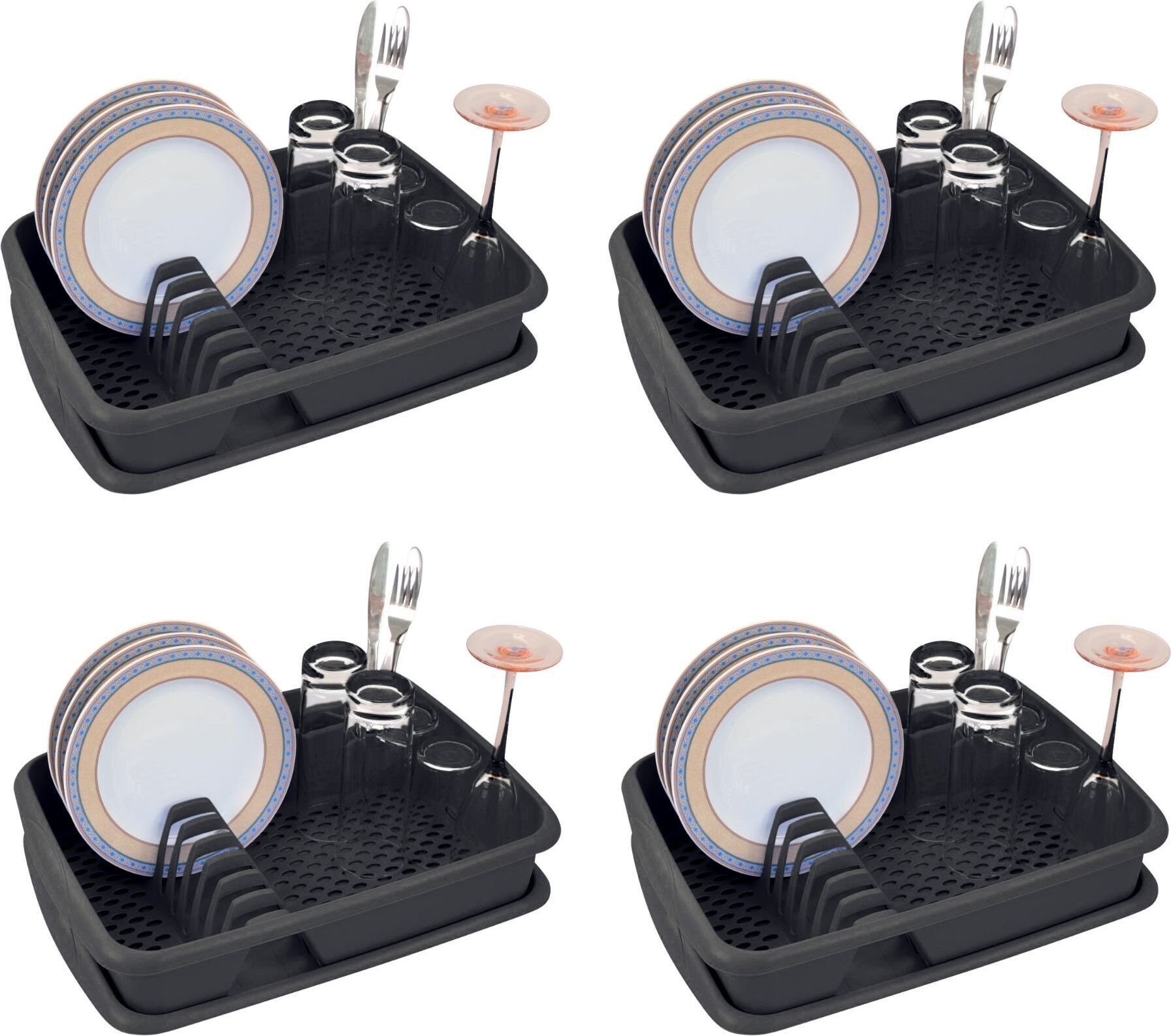 Novaliv 4x Abwasch Organizer ANTHRAZIT GRAU 40 x 30 cm – Abwasch Abtropfgestell – Vielseitige Anwendung für Küche & Waschbecken klein – Besteck und Geschirrständer Dish Rack